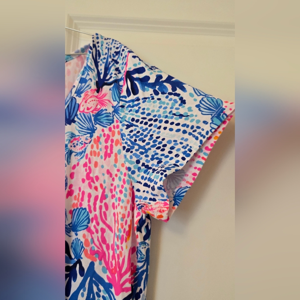 Lilly Pulitzer MAXI DRESS, Shell Print Scoop Neck Top - Pink, Blue & White - Picture 2 of 4